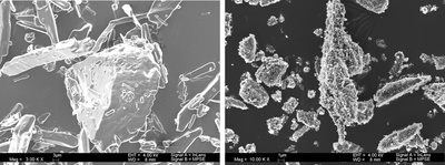 Figure 1. SEM images of uncoated and nano-coated acetaminophen