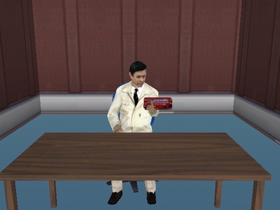 Simulated caregiver looking at a toy