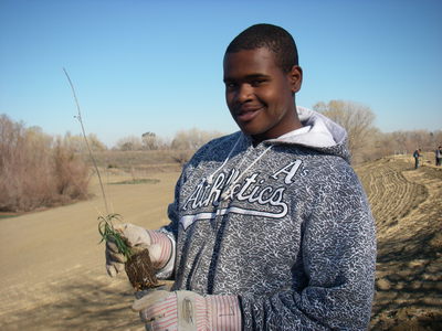 Environmental restoration student and native plant